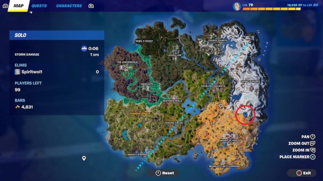 A screenshot of the Fortnite map showing the location of Apollo.