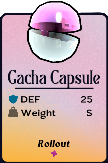 A gacha capsule with a pink top and a white bottom