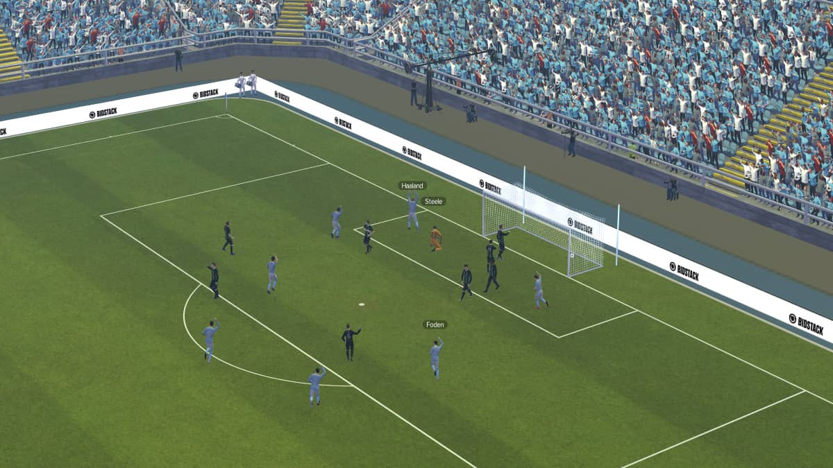 Erling Haaland celebrating a goal in Football Manager 2024.