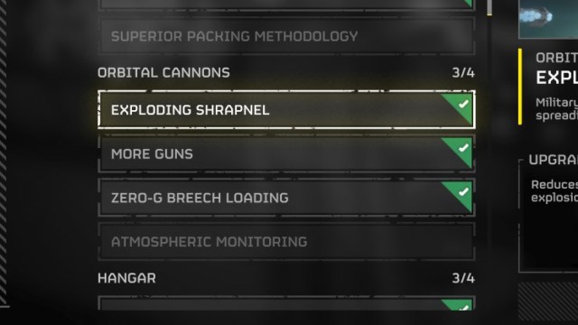 The Orbital Cannons Ship Module upgrades in Helldivers 2.