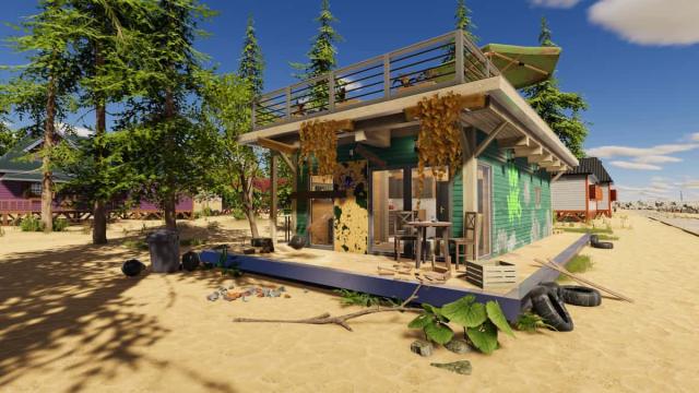 A beach shack in House Flipper 2 in need of some TLC.