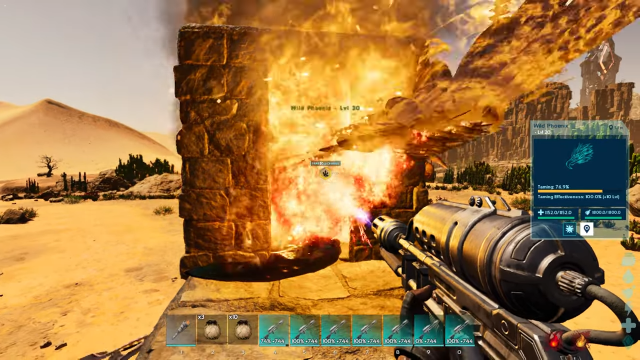 A flamethrower can be used to tame a Phoenix in Ark: Scorched Earth.