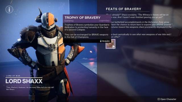Trophies of Bravery reward in Destiny 2