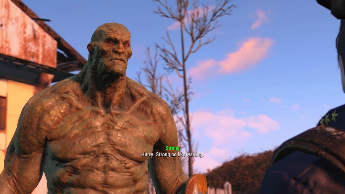 An in game image of Strong the Super Mutant from Fallout 4