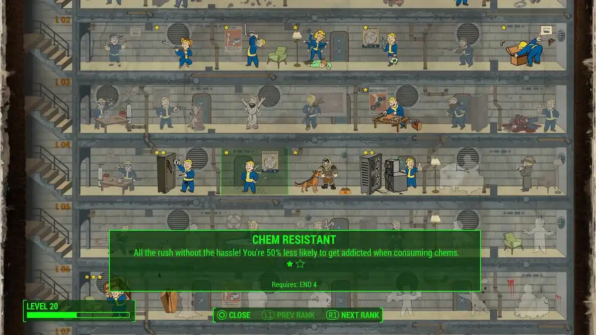 An in game screenshot of the Perk Chart from Fallout 4