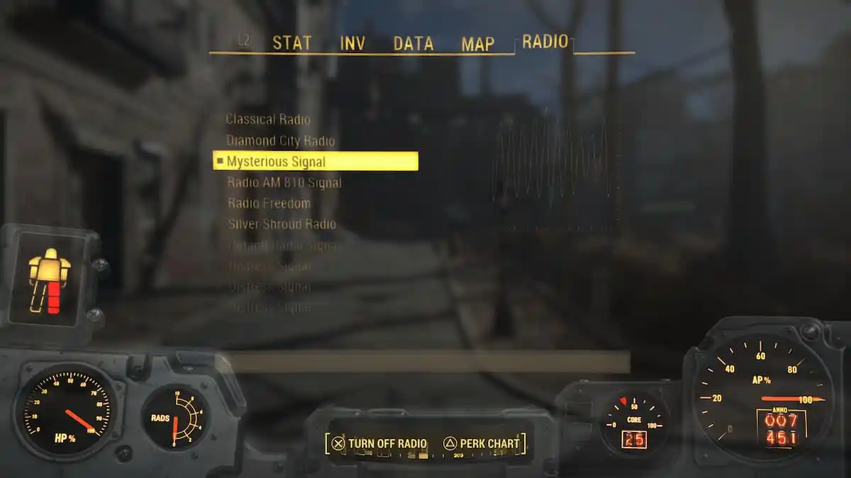 An in game image of the Pip-Boy menu from Fallout 4