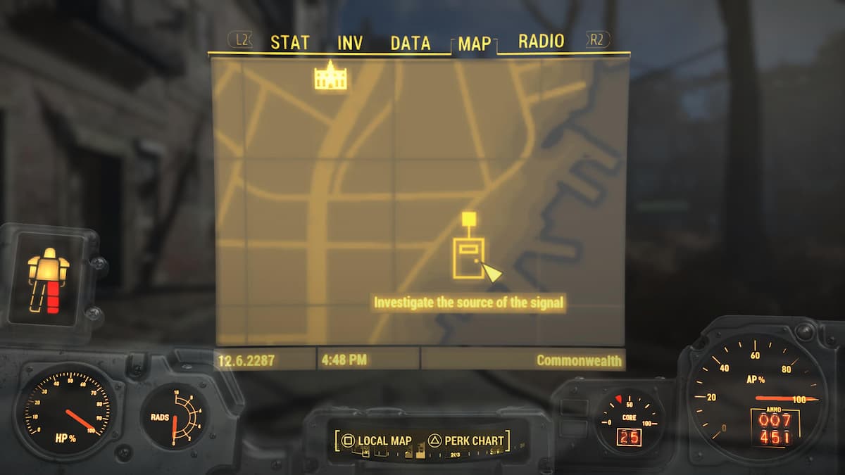 An in game image of the map from Fallout 4