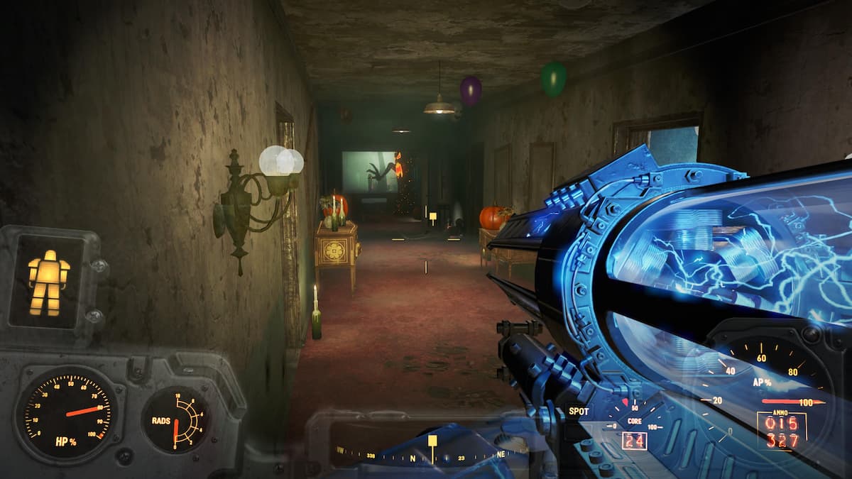 An in game image of the Harbormaster Hotel corridor from Fallout 4