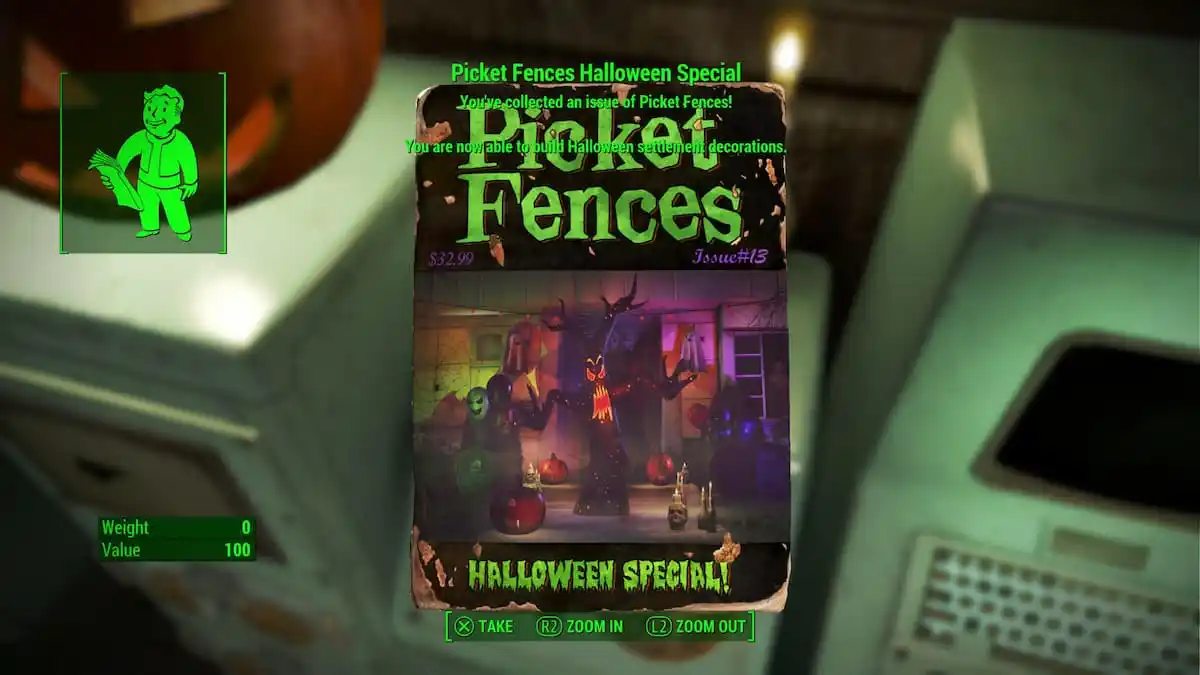 An in game screenshots of the Picket Fences Halloween Special magazine from Fallout 4