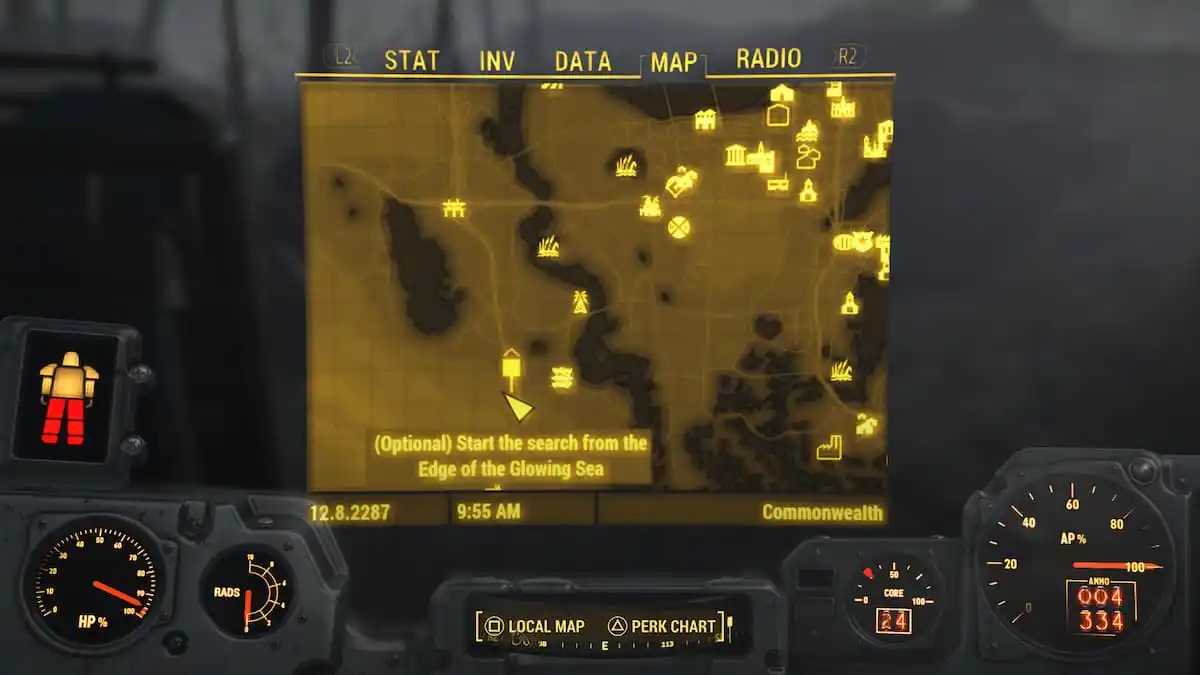 An in game image of the map from Fallout 4