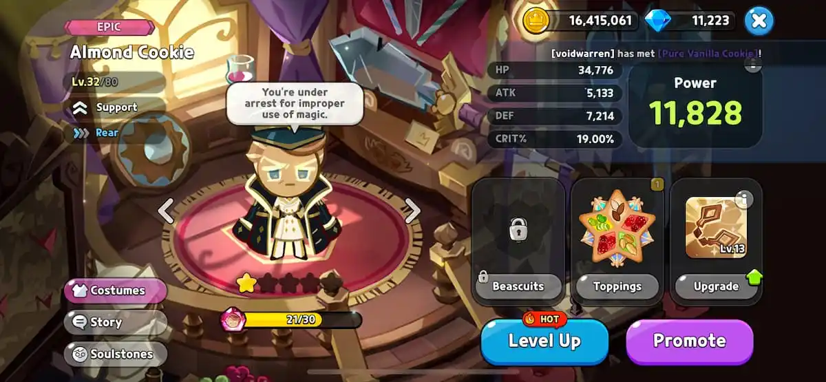 An in game image of Almond Cookie from Cookie Run Kingdom