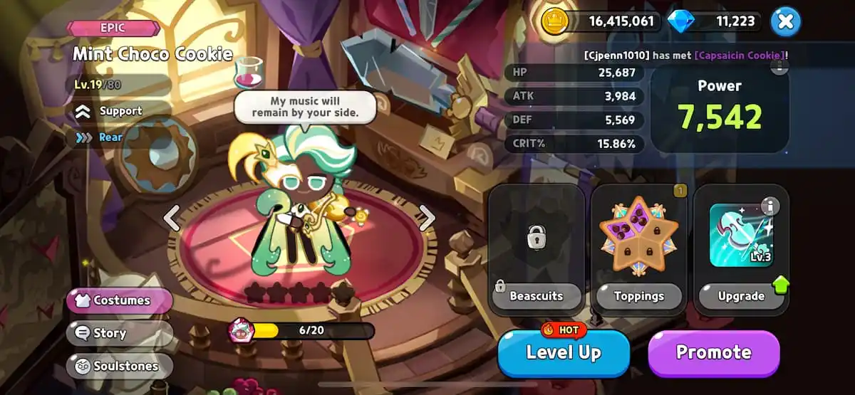 An in game image of Mint Choco Cookie from Cookie Run Kingdom