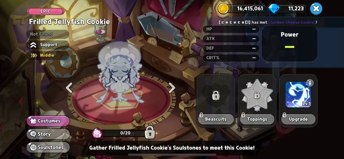 An in game image of Frilled Jellyfish Cookie from Cookie Run Kingdom
