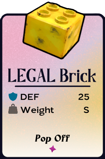 A yellow LEGO brick, the LEGAL Brick Shell, in Another Crab's Treasure