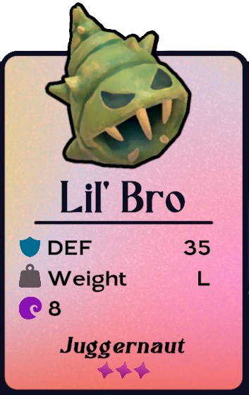 A hermit crab shell with a menacing face on the side, a shout-out to Slowbro from Pokemon