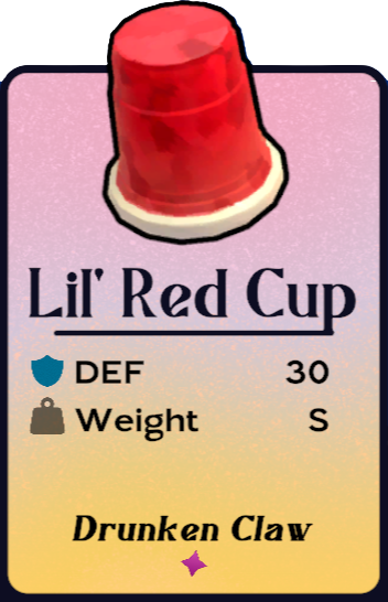 A screenshot from Another Crab's Treasure showing the a red solo cup and its stats