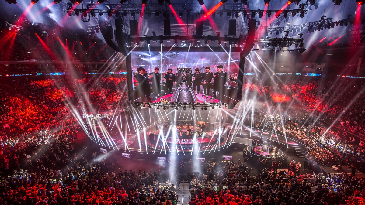 The Mercedes-Benz Arena hosting League of Legends Worlds Championship 2015.