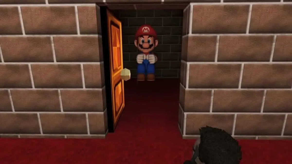 Mario hiding behind a sealed door.