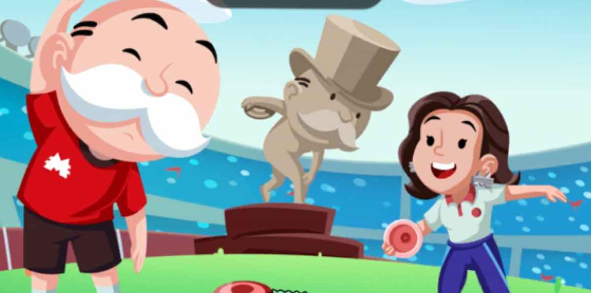 Mr. Monopoly and Mrs. Monopoly training for Eternal Games in Monopoly GO