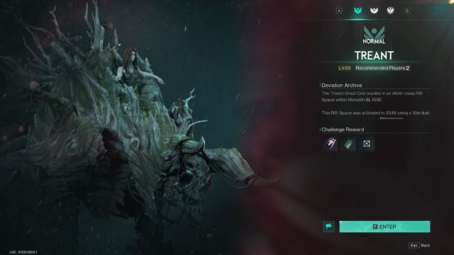 A screenshot of the Treant Monolith start screen in Once Human.
