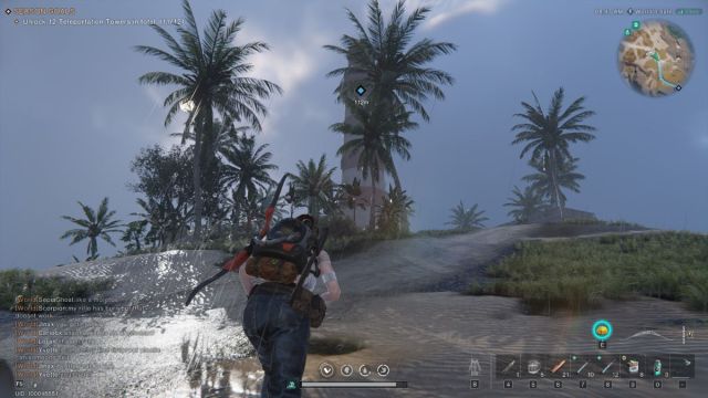 A Once Human screenshot that shows a player approaching a lighthouse on an island.