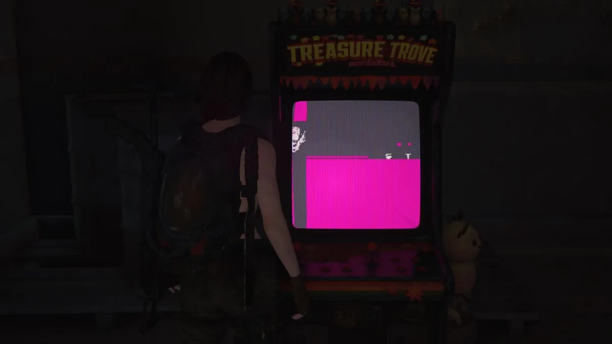 A Once Human screenshot showing a Meta Human standing next to the Wishing Machine.