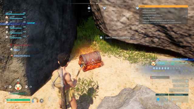 A player looks at a locked chest in Palworld that requires a Copper Key.