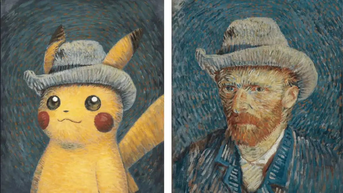 A side-by-side of Van Gogh and the Van Gogh Pikachu card