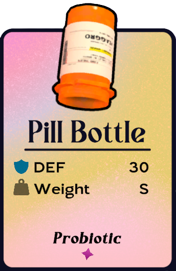 An orange, upside-down prescription pill bottle in Another Crab's Treasure