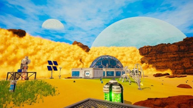 A sandstorm tearing across the environment in The Planet Crafter.