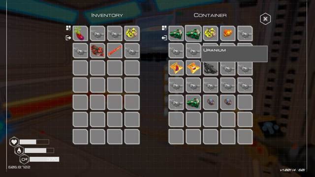 Uranium pieces inside a storage container in The Planet Crafter