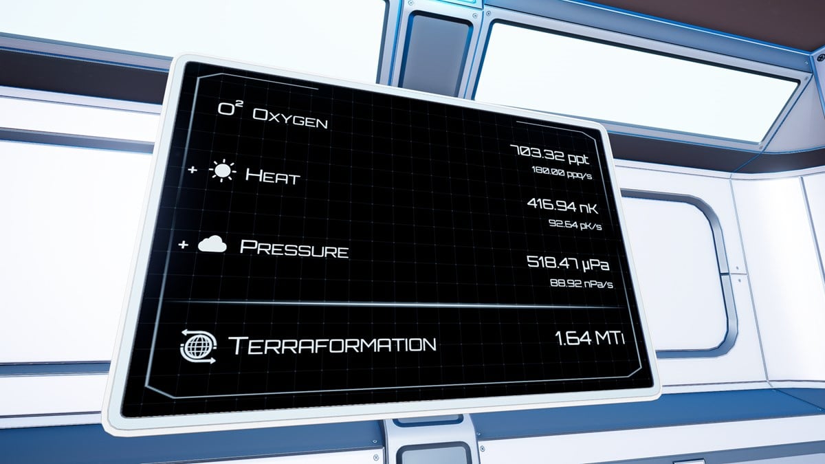 Screen showing the Terraformation level in The Planet Crafter