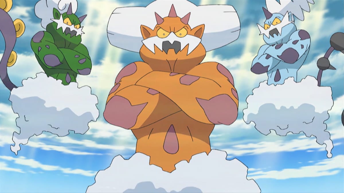 The Forces of Nature floating in the sky in the Pokémon anime.