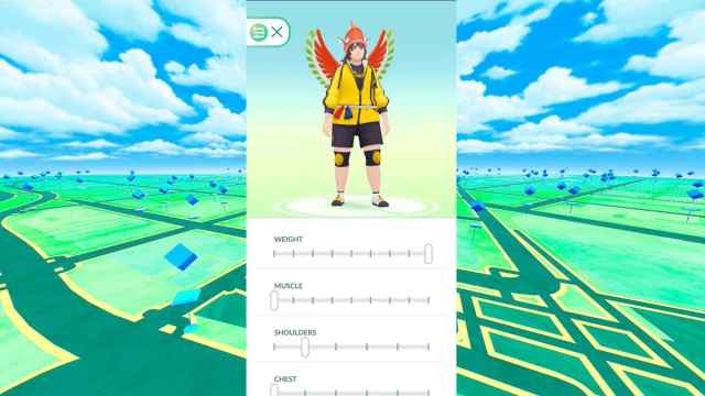 Pokemon Go app showing sliders to create a custom avatar body template.