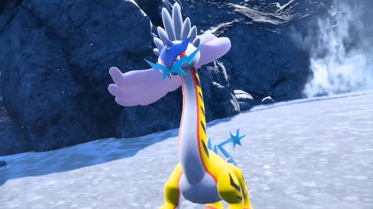 Raging Bolt standing in Area Zero in Pokémon Scarlet and Violet.