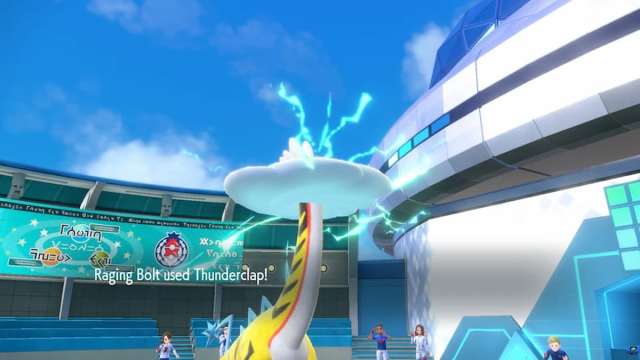 Raging Bolt attacking with Thunderclap in Pokémon Scarlet and Violet.