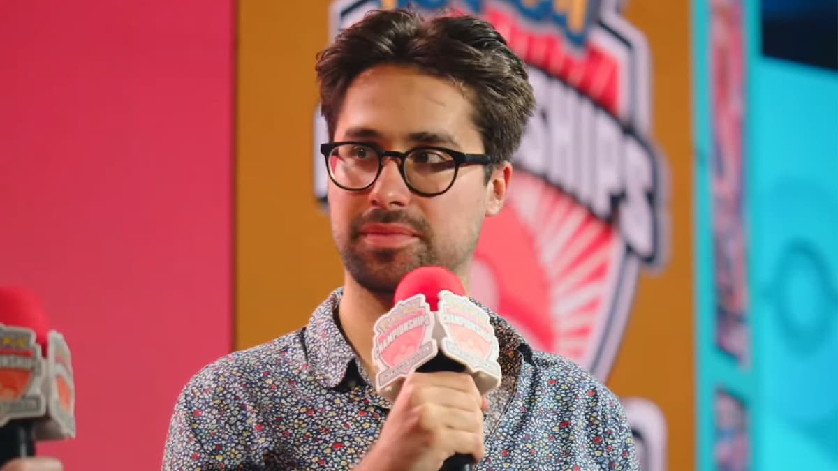 Wolfe Glick being interviewed at the 2023 Pokémon North America International Championships.