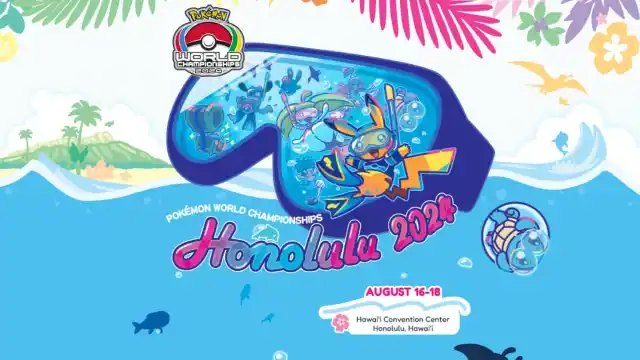 Artwork for Pokémon Worlds 2024 featuring Pokémon in snorkeling gear.