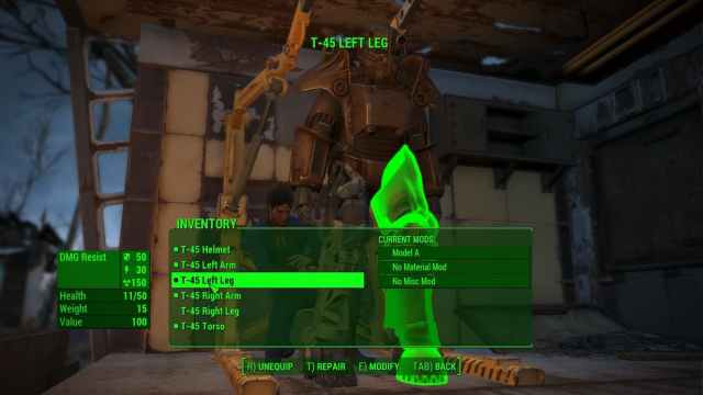 Repairing Power Armor in Fallout 4.