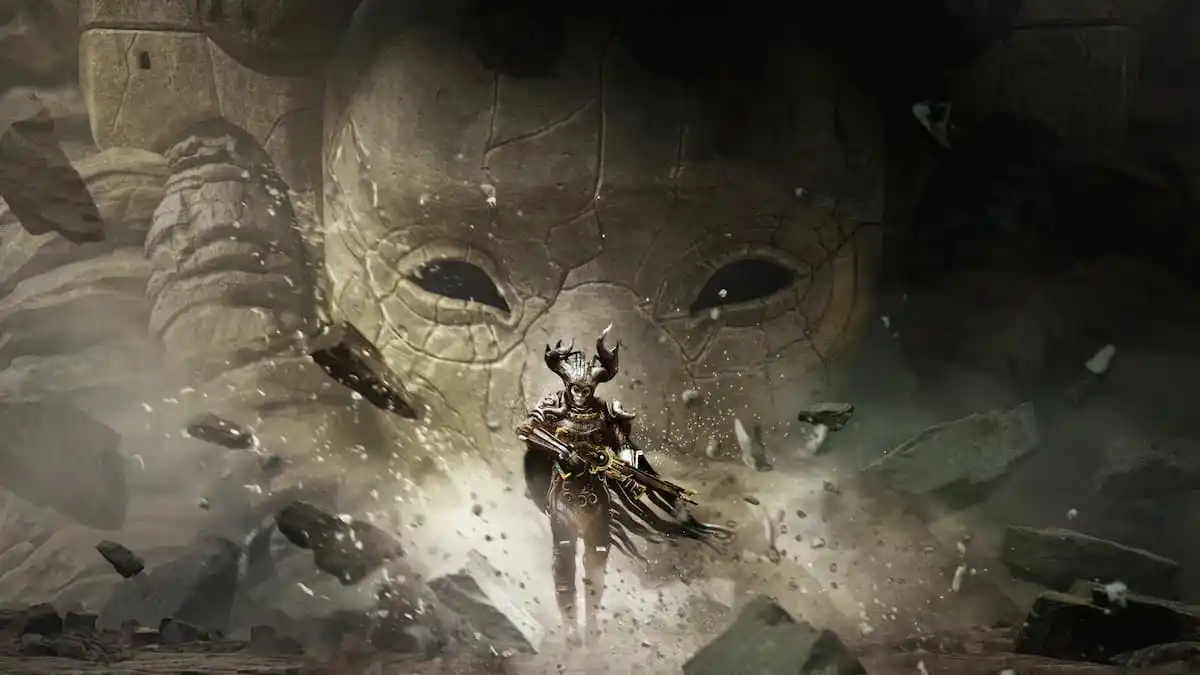 The Disciple from Remnant 2: The Forgotonn Kingdom DLC, a masked figure walking in front of a larger version of itself.