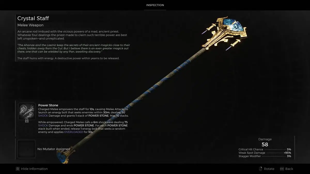 Remnant 2 Crystal Staff status and description