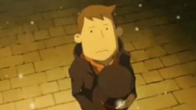 Professor Layton looking sadly at the sky.