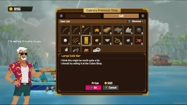 Players can sell their underwater finds to Cobra to earn gold.