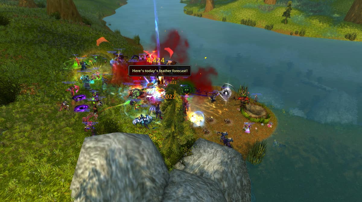 WoW players fighting Daeten Swiftplume during the Noblegarden event.