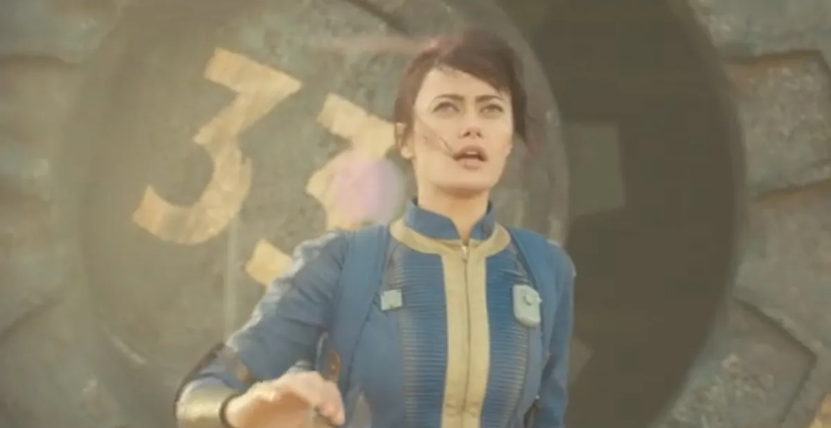 Lucy from the Fallout TV series stepping outside Vault 33 for the first time