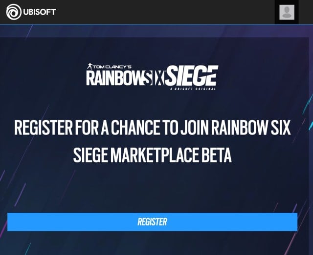 Rainbow Six Siege Marketplace register interface.