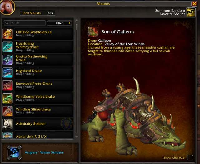 The Son of Galleon mount in the WoW mount journal