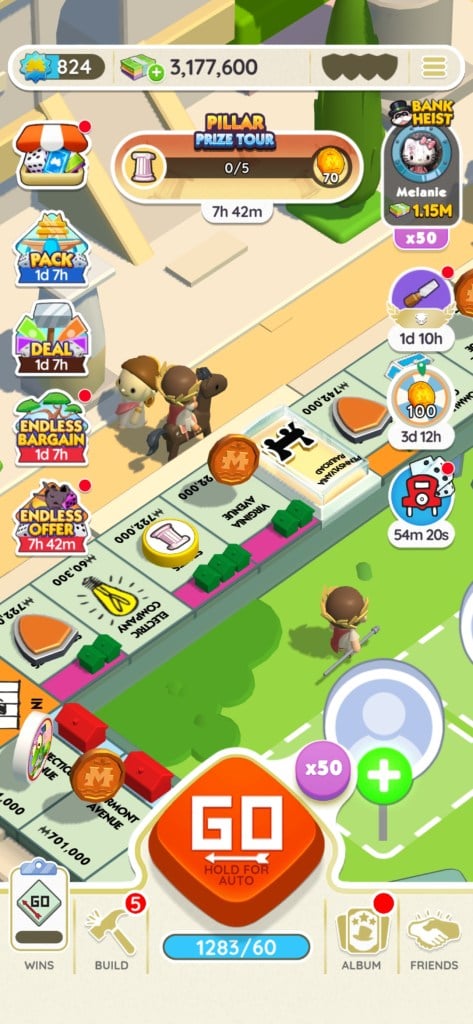 Coin tokens on the Monopoly Go board during the Fountain Partners event