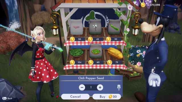 Goofy's Stall in Sunlit Plateau selling Chili Peppers in Disney Dreamlight Valley