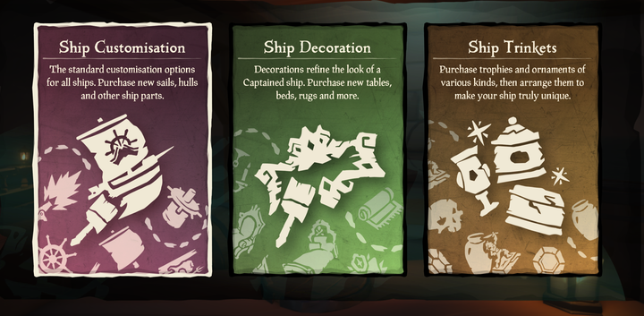 Ship customization screen at Shipwright's Shop in Sea of Thieves